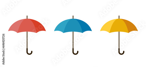 Colorful rain umbrellas. Vector illustration. Isolated on white background. Flat design.
