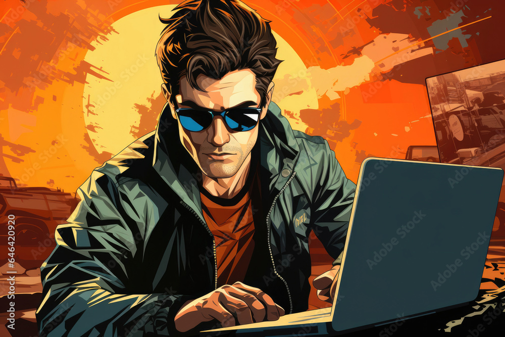 A shadowed hacker engaging in computer hacking, portrayed against a dynamic retro comic pop art background, emphasizing the world of cyber intrigue. A shadowed hacker engaging in computer hacking, portrayed against a dynamic retro comic pop art background, emphasizing the world of cyber intrigue.