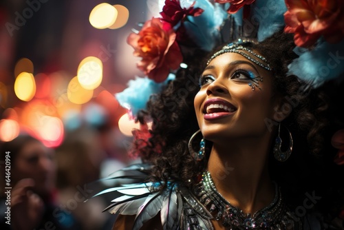 Colorful dancers celebrate the carnival around a festive float., generative IA