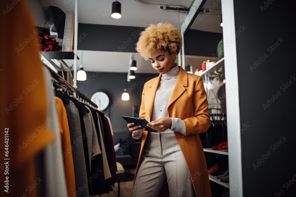 shot of a young business owner using a digital tablet in her clothing store shot of a young business owner using a digital tablet in her clothing store