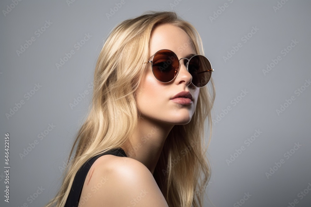 shot of a beautiful young woman wearing sunglasses against a gray background shot of a beautiful young woman wearing sunglasses against a gray background