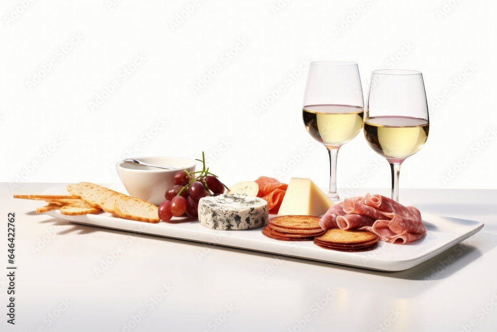 Cold cuts with cheese, salami, grapes and wine. Generative AI Cold cuts with cheese, salami, grapes and wine. Generative AI