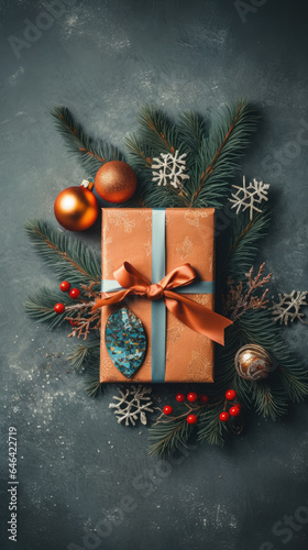 Celebrating Christmas with Fir Branches and Meaningful Gifts, AI Generated