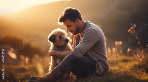 A man playing with dog. 