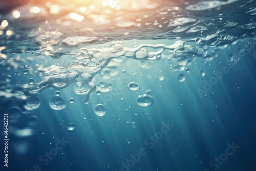 Underwater view, sun reflecting on the bottom of the sea. Generative AI © Deivison