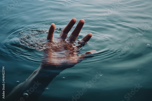 Person extending hands underwater. Generative AI