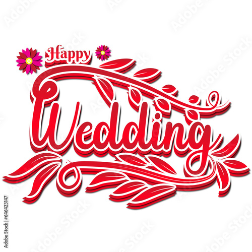 Happy wedding text effect pink color clipart photo