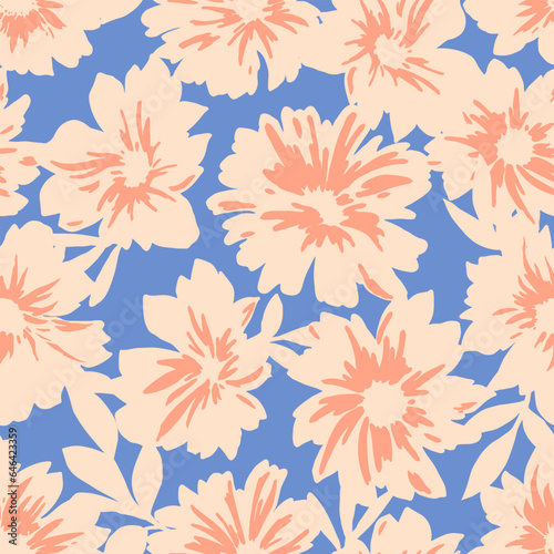 Beautiful popular vector seamless pattern with hand drawn abstract retro flower shapes in vintage style. Stock old fashion illustration.