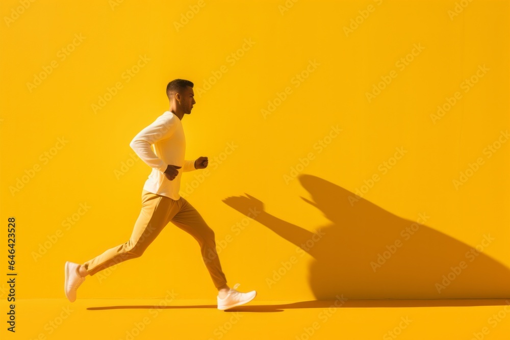 A dynamic silhouette of a runner set against a vibrant yellow backdrop, illuminated by a bright sun, encapsulating the essence of everyday athleticism