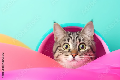 Playful Cat: Bright Pastel Animal Illustration for Cards and Banners, Birthday Party Invitation, Advertisement © Philipp
