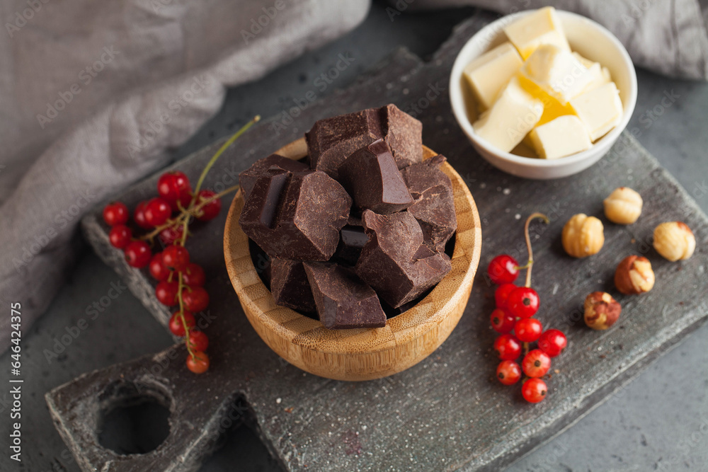Fototapeta premium Pieces of natural artisan chocolate. Handmade chocolate