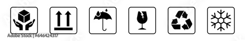 Fragile package signs set icons vector