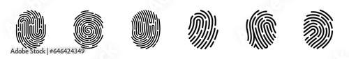 Vector illustration set of black fingerprint icons. Identification Symbol. photo