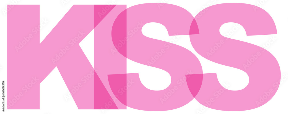 KISS, phrase overlap color no transparency. Concept of simple text for typography poster, sticker design, apparel print, greeting card or postcard. Graphic slogan isolated on white background. KISS, phrase overlap color no transparency. Concept of simple text for typography poster, sticker design, apparel print, greeting card or postcard. Graphic slogan isolated on white background.