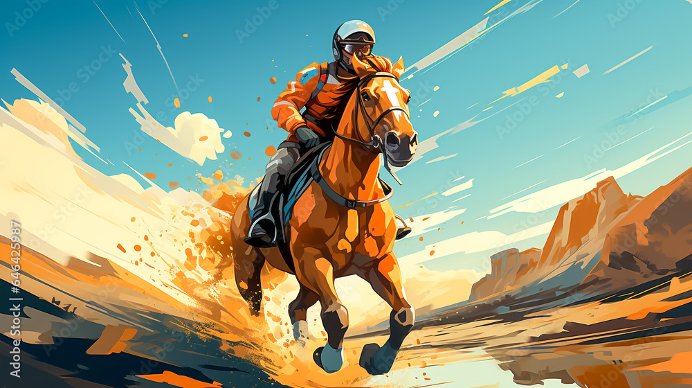 Fototapeta premium Jockey characters is riding his horse , AI generated