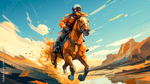 Jockey characters is riding his horse , AI generated