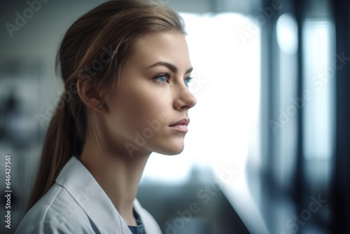 cropped shot of a young woman looking thoughtful while standing in her lab