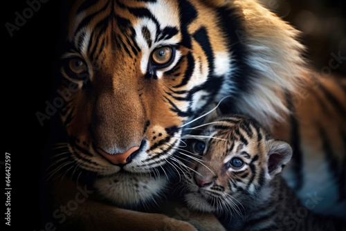 Fotografia Tiger cub with its mother close up.