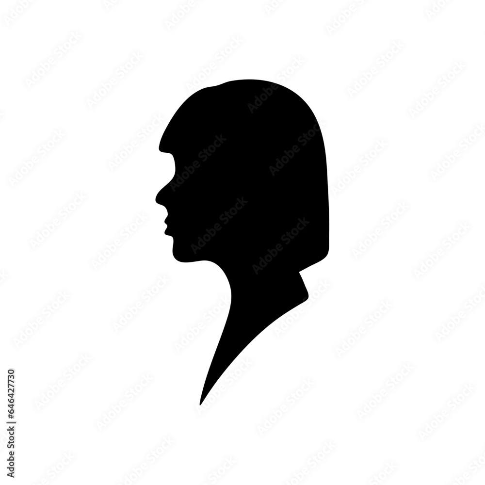 face silhouettes in vintage cameo style. Retro face profile portrait head black silhouette ico