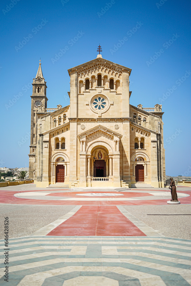wide shot of Majestic Ta' Pinu  church in Gozo, is completely empty, with no people around outdoor