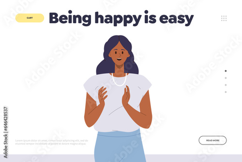 Landing page design website template providing positive mindfulness idea that being happy is easy