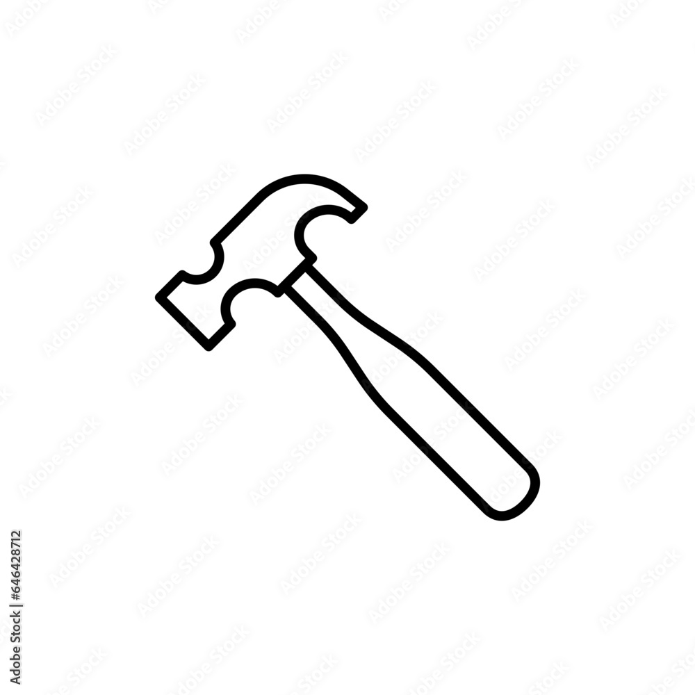 Hammer icon. Simple outline style. Hummer, metal, tool, hit, carpentry, construct, hardware, handyman, development concept. Thin line symbol. Vector isolated on white background. SVG. Hammer icon. Simple outline style. Hummer, metal, tool, hit, carpentry, construct, hardware, handyman, development concept. Thin line symbol. Vector isolated on white background. SVG.