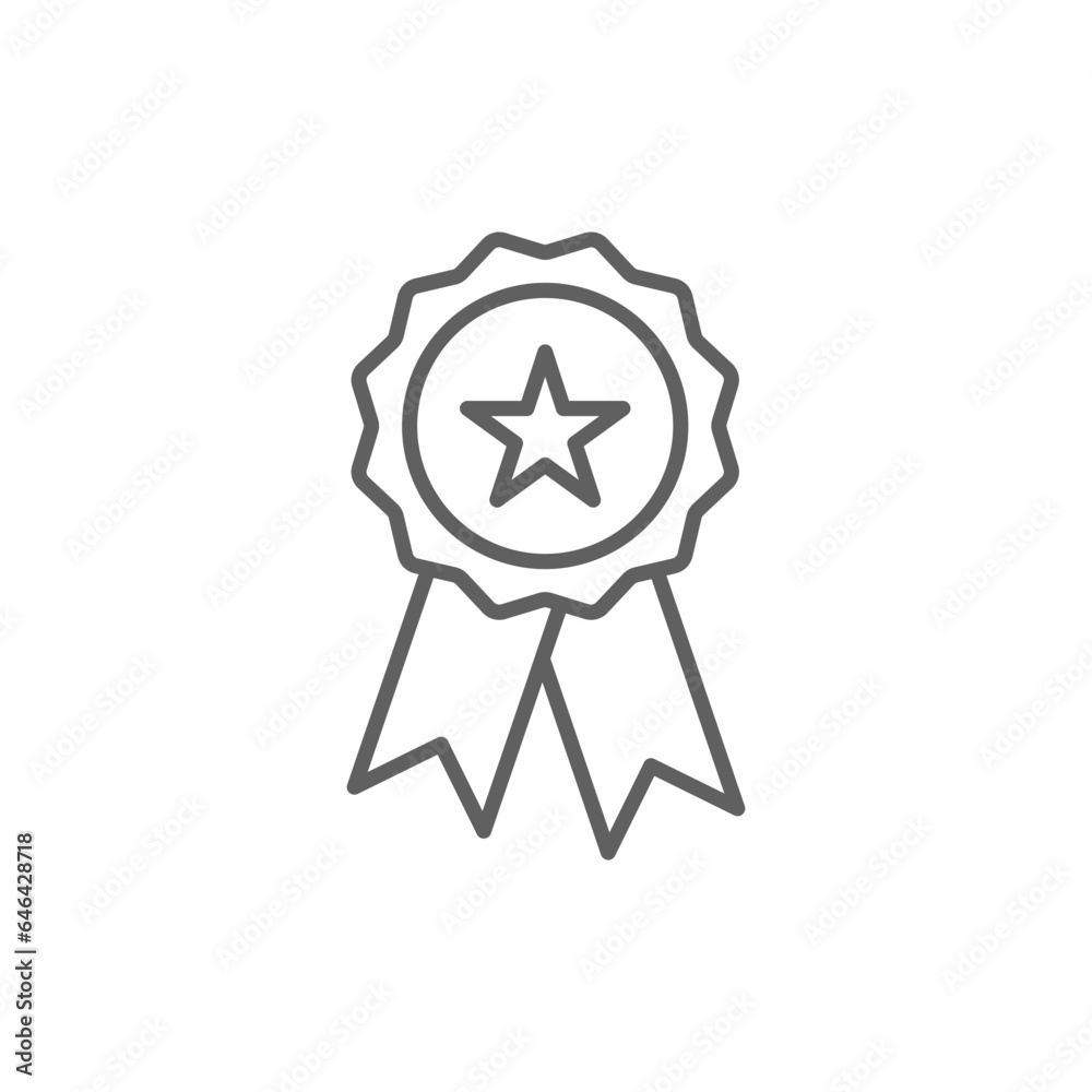 Rosette stamp icon. Simple outline style. Winner medal with star and ribbon, award, first place badge, best quality concept. Thin line symbol. Vector isolated on white background. Editable stroke SVG. Rosette stamp icon. Simple outline style. Winner medal with star and ribbon, award, first place badge, best quality concept. Thin line symbol. Vector isolated on white background. Editable stroke SVG.