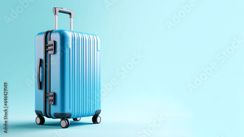 Blue suitcase on blue background for colorful summer and traveling concept , AI generative technology.