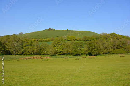 Summer landscape and view to Cerne Abbas Giant, Dorset England photo