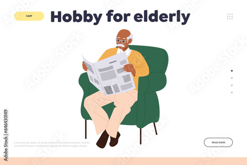 Landing page design website template offering hobby for elderly to spend free time on retirement