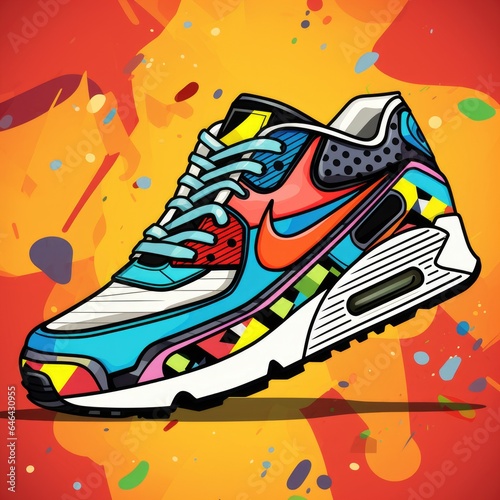 Sport shoes theme in bright watercolors. AI Generated