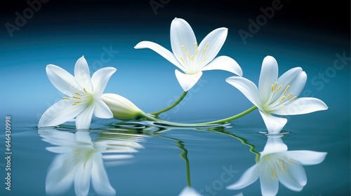 Beautiful flower blooming branch over the water with reflection in a pond, close-up with soft focus, Generative AI illustration © AITTHIPHONG