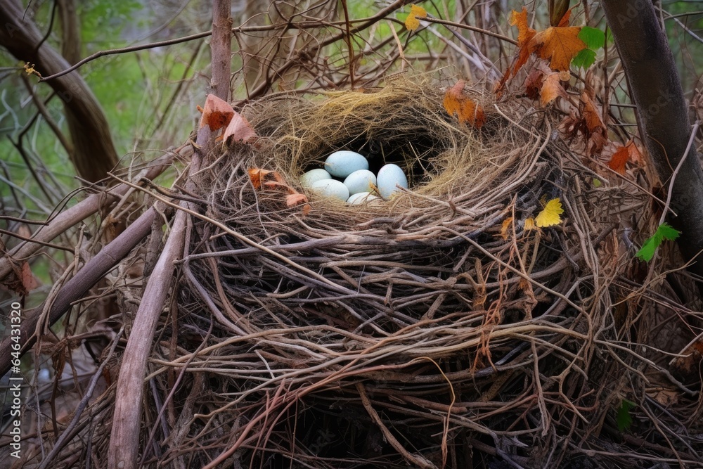 fallen nest with signs of repair, showing resilience and hope fallen nest with signs of repair, showing resilience and hope