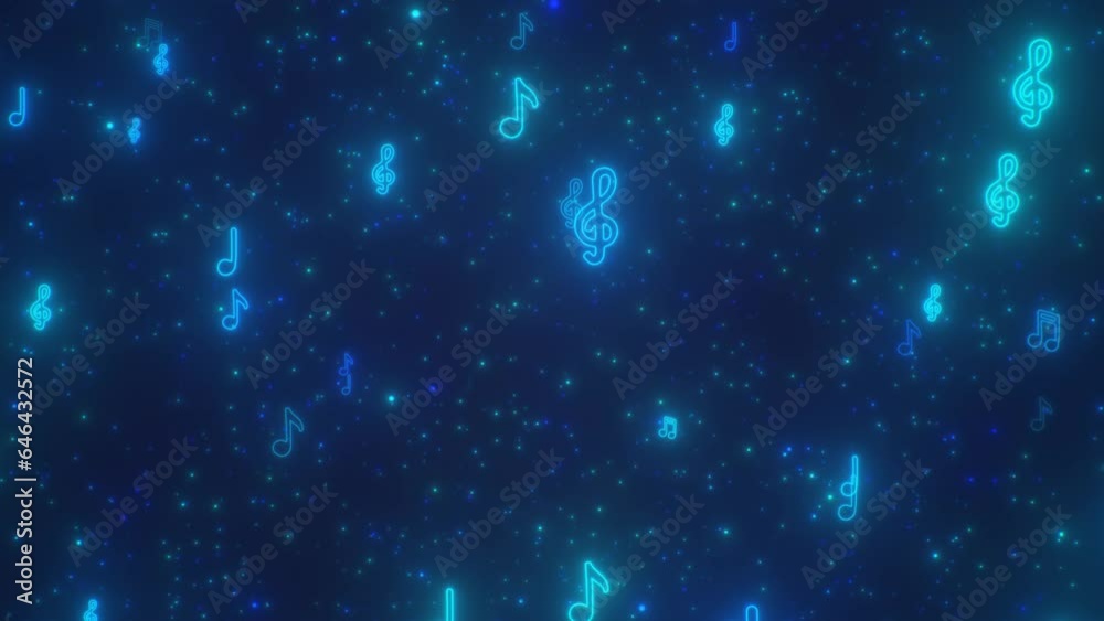Millions of Blue Sheet Music Note Shapes Flying Moving Toward Camera - 4K Seamless VJ Loop Motion Background Animation