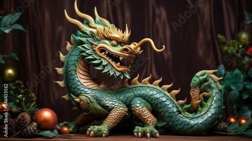 A statue of a dragon sitting on a table