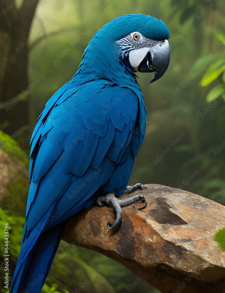 Obraz premium A blue parrot in forest ai generated.