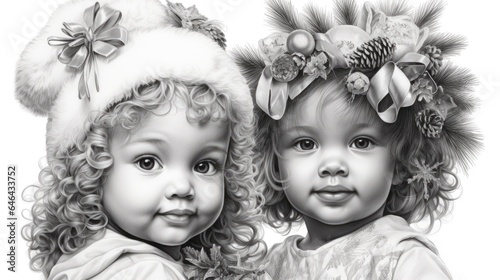 Two little girls with curly hair and hats