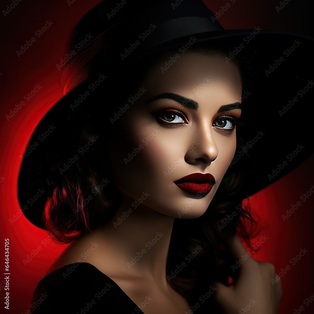 Beautiful woman portrait of a model in a hat.