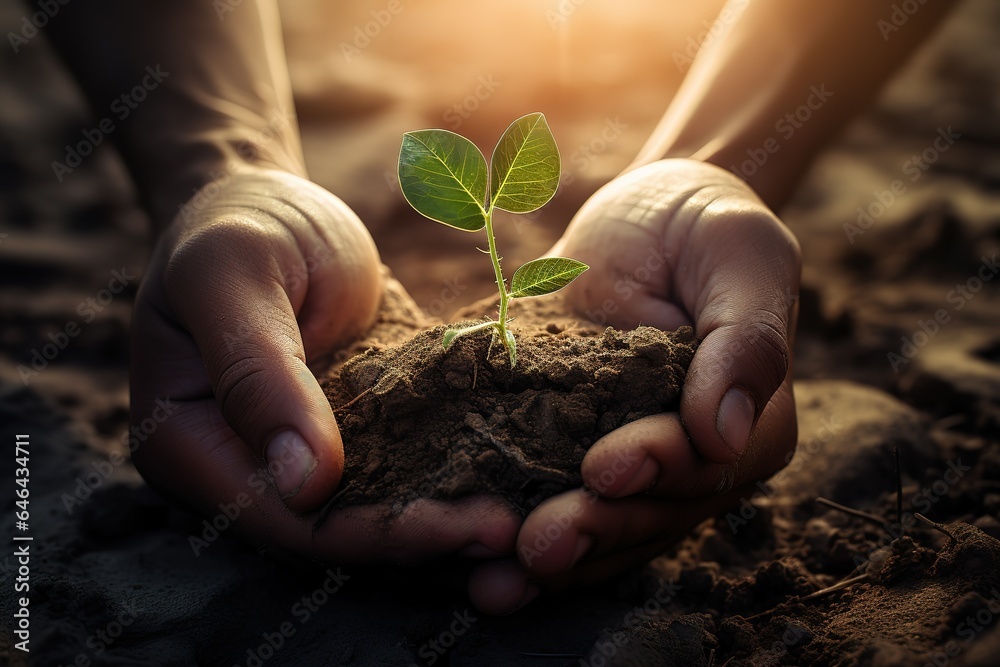 A green plant in caring hands. A green plant in caring hands.