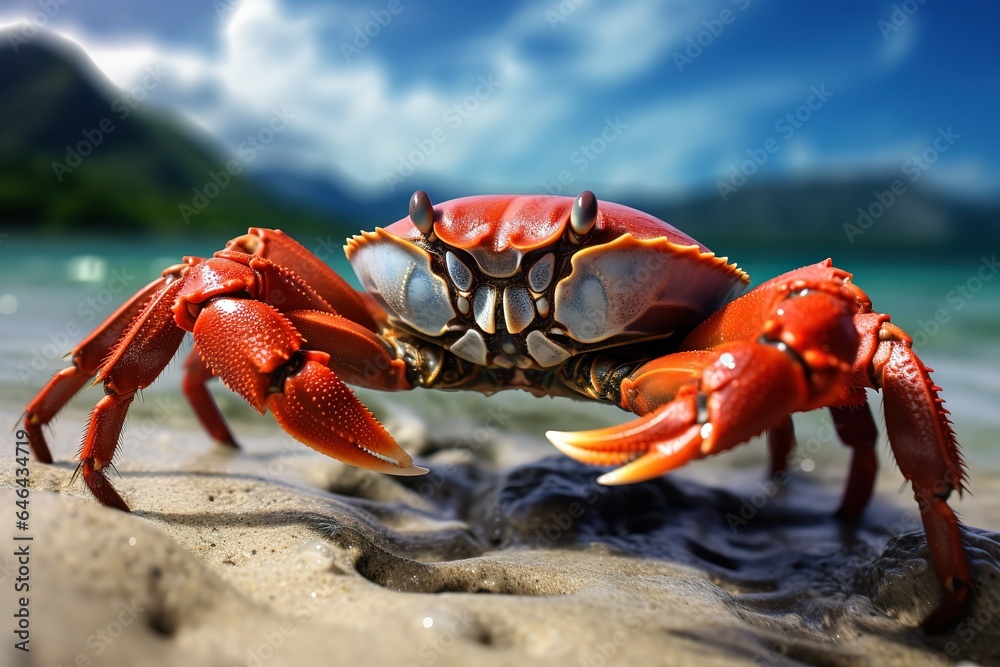 Crab on the seashore. Red crab seafood. Crab on the seashore. Red crab seafood.