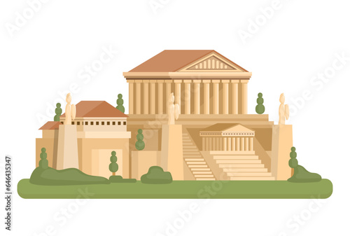 Acropolis Ancient Greek City Landmark Building Cartoon illustration Vector