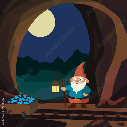 cartoon style dwarf character with lantern