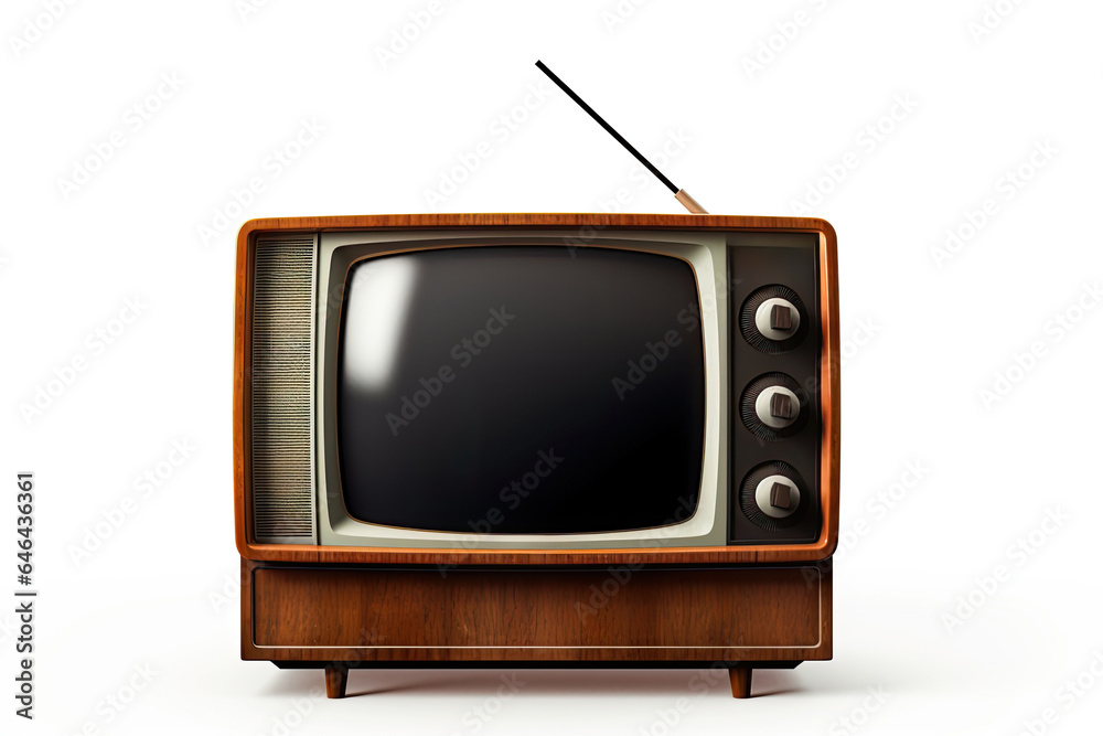 A retro television with a classic design and grooved details, reminiscent of old-fashioned entertainment.