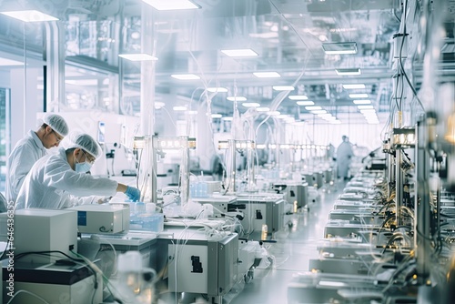 In a state-of-the-art industrial factory, engineers and technicians work meticulously on the assembly and automation of cutting-edge technology.