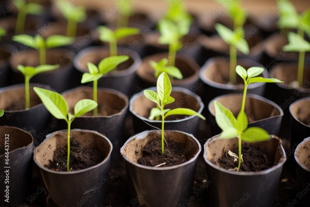 seedlings growing in small biodegradable peat pots seedlings growing in small biodegradable peat pots