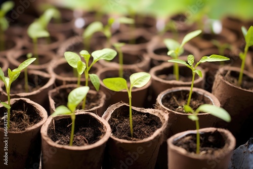 seedlings growing in small biodegradable peat pots