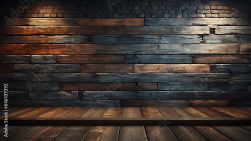 Studio background Old Wood wall texture with washed wooden panel striped with grain surface floor Horizon Backdrop Product Display Presentation Generative Ai