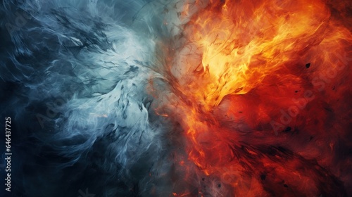 Abstract illustration of colliding fire and ice, background, wallpaper