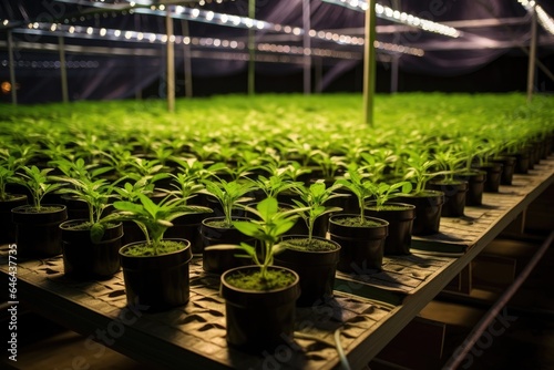 high angle shot of seedlings in a greenhouse, under artificial lights © Alfazet Chronicles