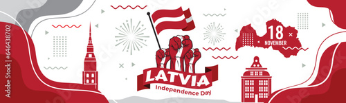 Latvia map with waving flag isolated on white background. Vector illustration EPS10